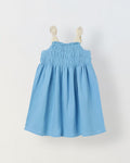 Spunkies Blue Girls Smocked Lace Square Neck Sleeveless A-Line Dress