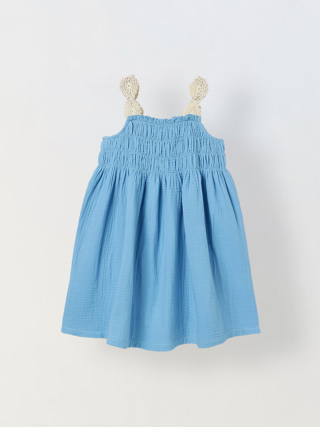 Spunkies Blue Girls Smocked Lace Square Neck Sleeveless A-Line Dress
