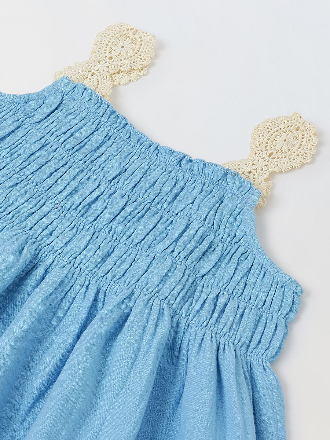 Spunkies Blue Girls Smocked Lace Square Neck Sleeveless A-Line Dress
