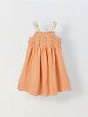 Spunkies Peach Girls Smocked Lace Square Neck Sleeveless A-Line Dress