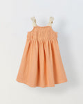 Spunkies Peach Girls Smocked Lace Square Neck Sleeveless A-Line Dress
