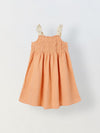 Spunkies Peach Girls Smocked Lace Square Neck Sleeveless A-Line Dress