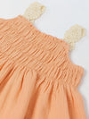 Spunkies Peach Girls Smocked Lace Square Neck Sleeveless A-Line Dress