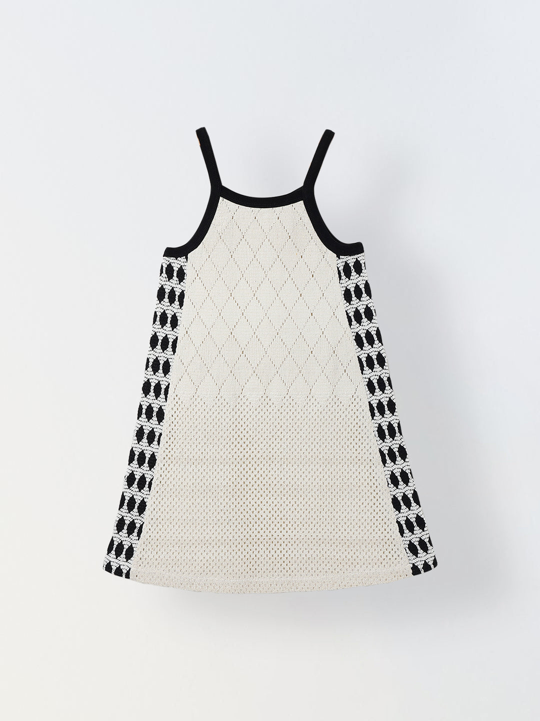 Spunkies Off White Girls Crochet Square Neck Sleeveless A-Line Dress