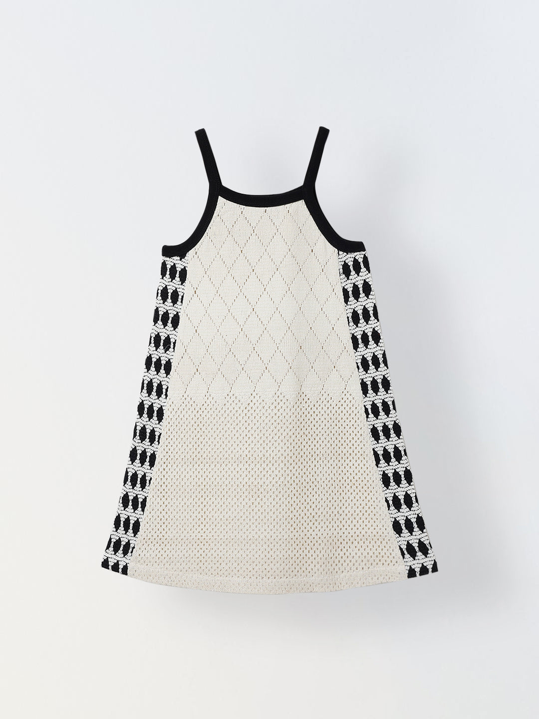 Spunkies Off White Girls Crochet Square Neck Sleeveless A-Line Dress