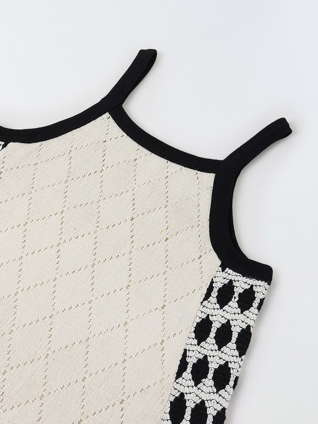 Spunkies Off White Girls Crochet Square Neck Sleeveless A-Line Dress