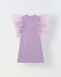 Spunkies Purple Girls Solid Round Neck Frilled Sleeves Shift Dress