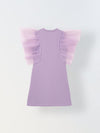 Spunkies Purple Girls Solid Round Neck Frilled Sleeves Shift Dress