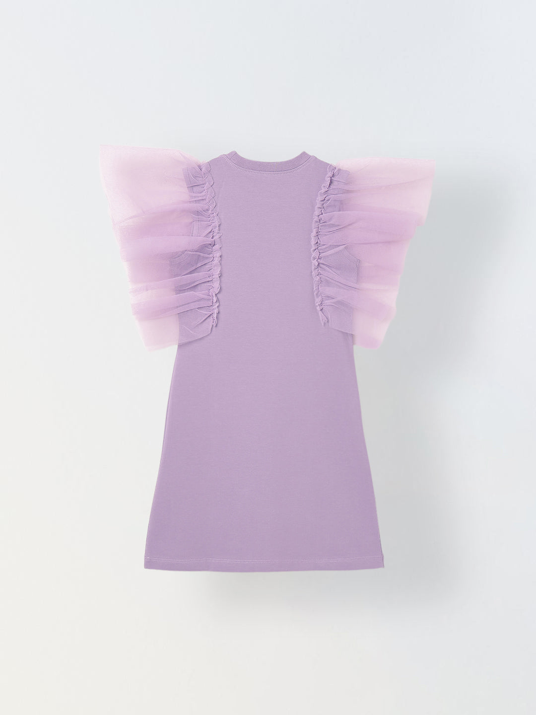 Spunkies Purple Girls Solid Round Neck Frilled Sleeves Shift Dress
