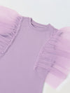 Spunkies Purple Girls Solid Round Neck Frilled Sleeves Shift Dress