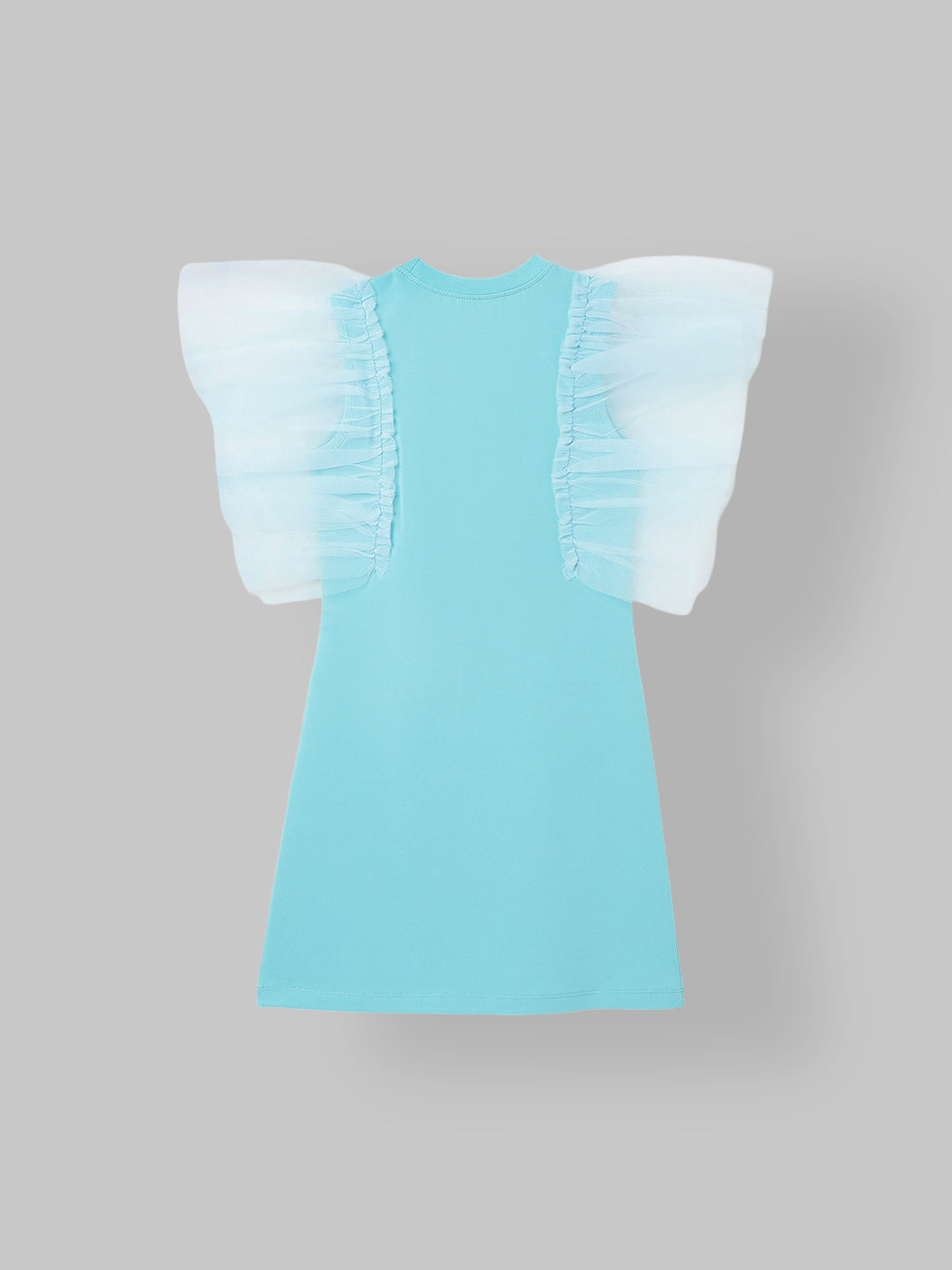 Spunkies Turquoise Girls Solid Round Neck Short Sleeves Shift Dress