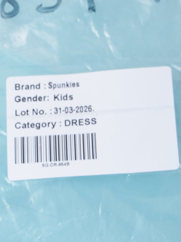 Spunkies Turquoise Girls Solid Round Neck Short Sleeves Shift Dress