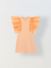 Spunkies Orange Girls Solid Round Neck Frilled Sleeves Shift Dress