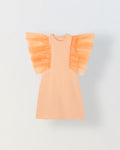 Spunkies Orange Girls Solid Round Neck Frilled Sleeves Shift Dress