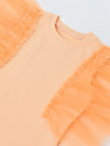 Spunkies Orange Girls Solid Round Neck Frilled Sleeves Shift Dress