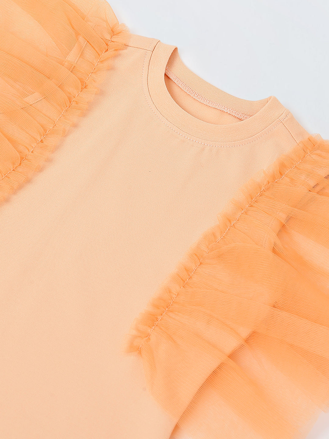 Spunkies Orange Girls Solid Round Neck Frilled Sleeves Shift Dress