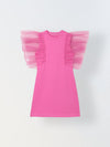 Spunkies Pink Girls Solid Round Neck Short Sleeves Shift Dress