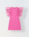 Spunkies Pink Girls Solid Round Neck Short Sleeves Shift Dress