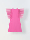 Spunkies Pink Girls Solid Round Neck Short Sleeves Shift Dress