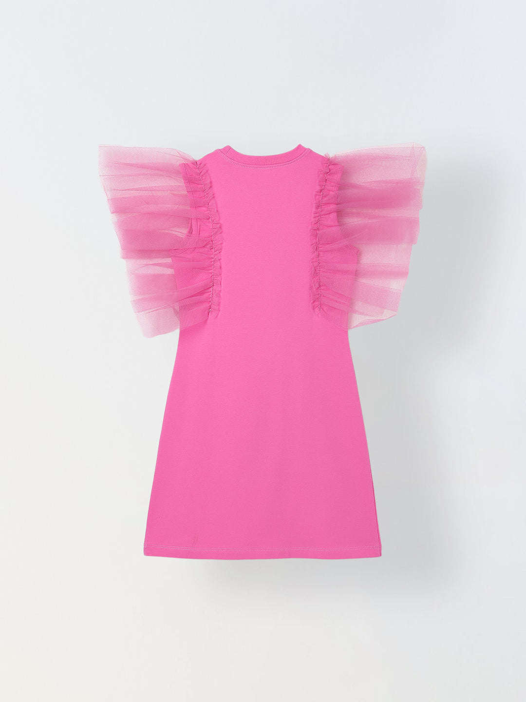 Spunkies Pink Girls Solid Round Neck Short Sleeves Shift Dress