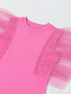 Spunkies Pink Girls Solid Round Neck Short Sleeves Shift Dress
