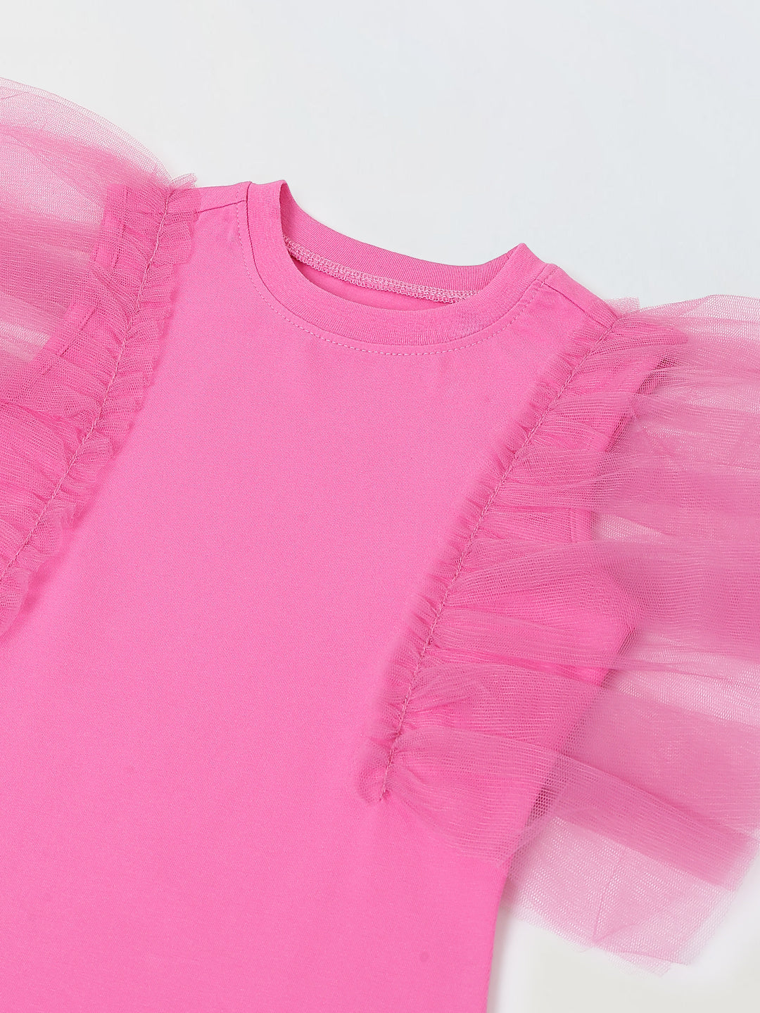 Spunkies Pink Girls Solid Round Neck Short Sleeves Shift Dress