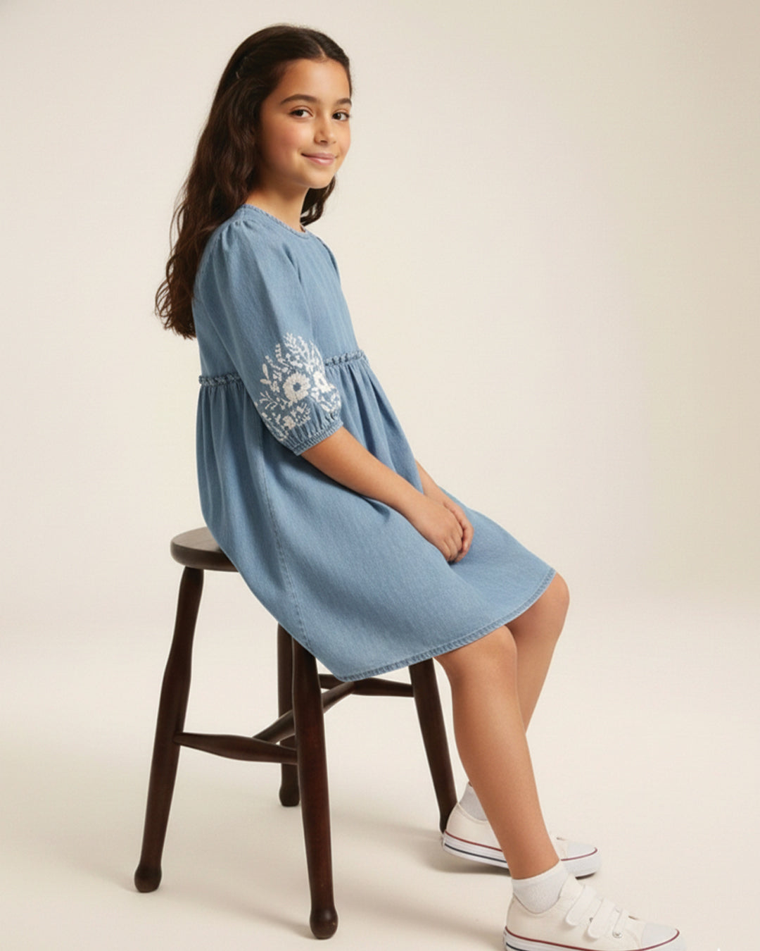 Girls Denim Embroidered Dress