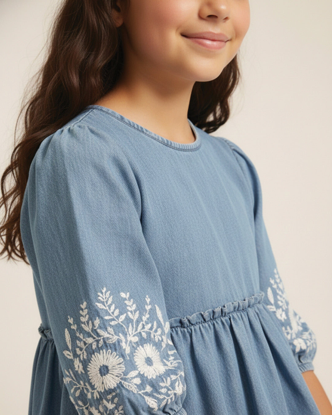 Girls Denim Embroidered Dress