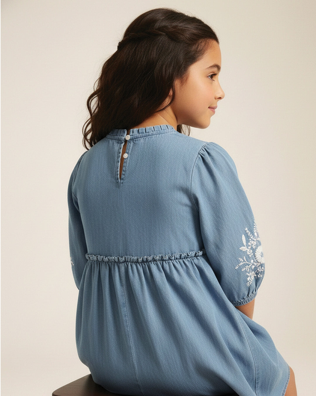 Girls Denim Embroidered Dress