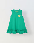 Spunkies Green Girls Crochet Floral Round Neck Sleeveless A-Line Dress