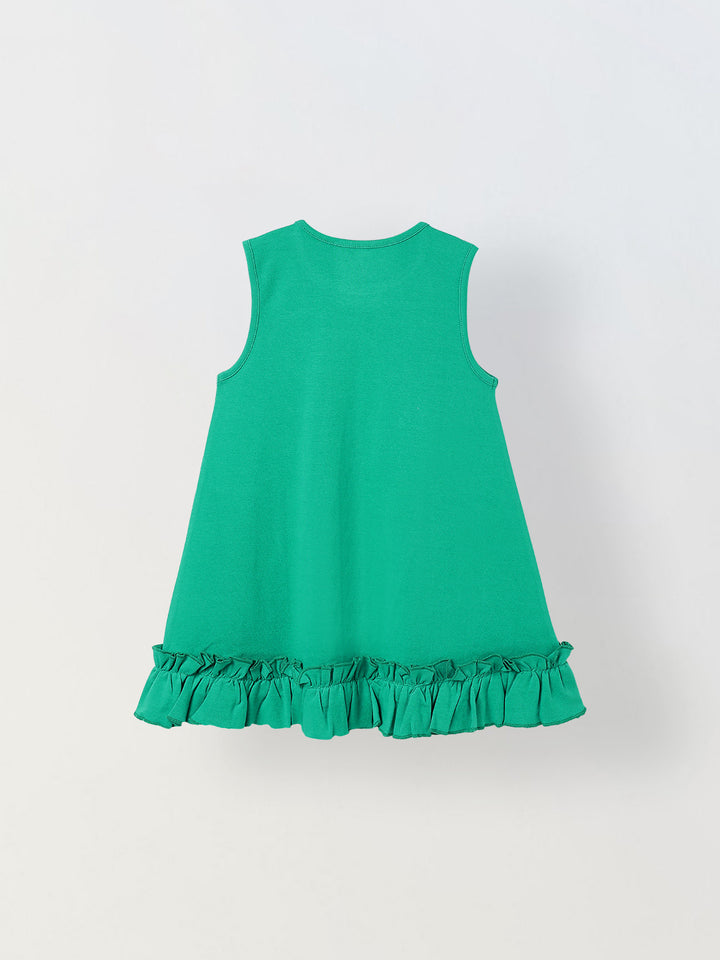 Spunkies Green Girls Crochet Floral Round Neck Sleeveless A-Line Dress