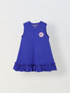 Spunkies Blue Girls Crochet Floral Round Neck Sleeveless A-Line Dress