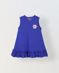 Spunkies Blue Girls Crochet Floral Round Neck Sleeveless A-Line Dress