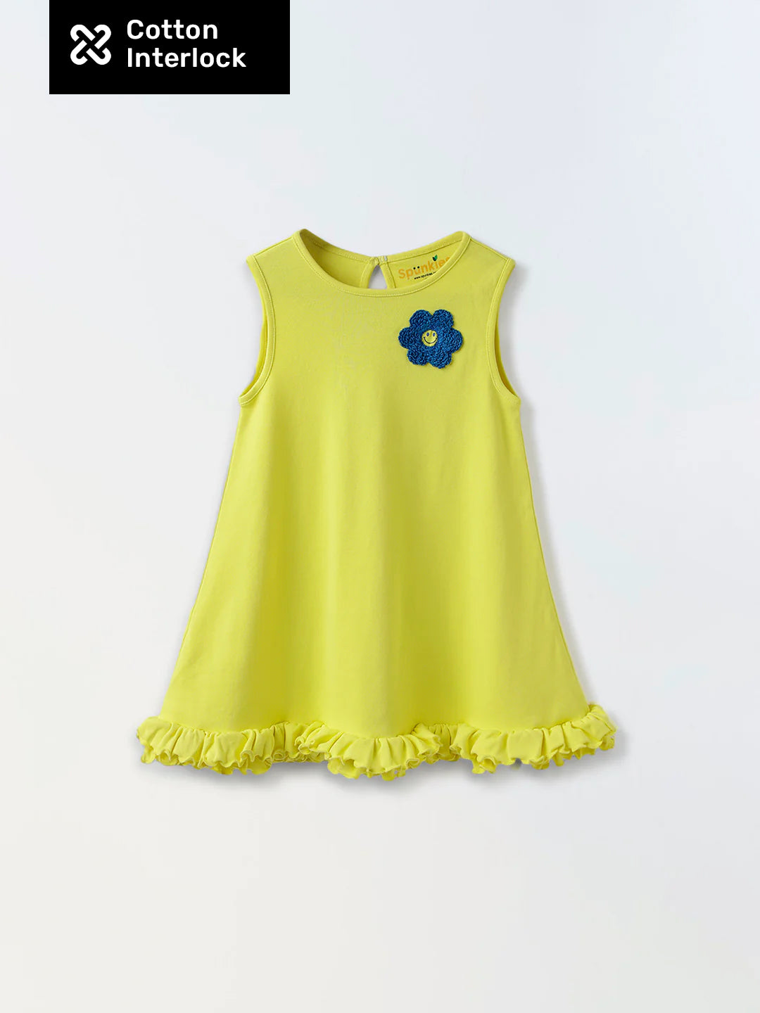 Lime Yellow Cotton Sleeveless Ruffle Hem Dress