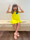 Lime Yellow Cotton Sleeveless Ruffle Hem Dress