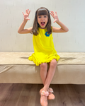 Lime Yellow Cotton Sleeveless Ruffle Hem Dress