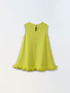 Lime Yellow Cotton Sleeveless Ruffle Hem Dress