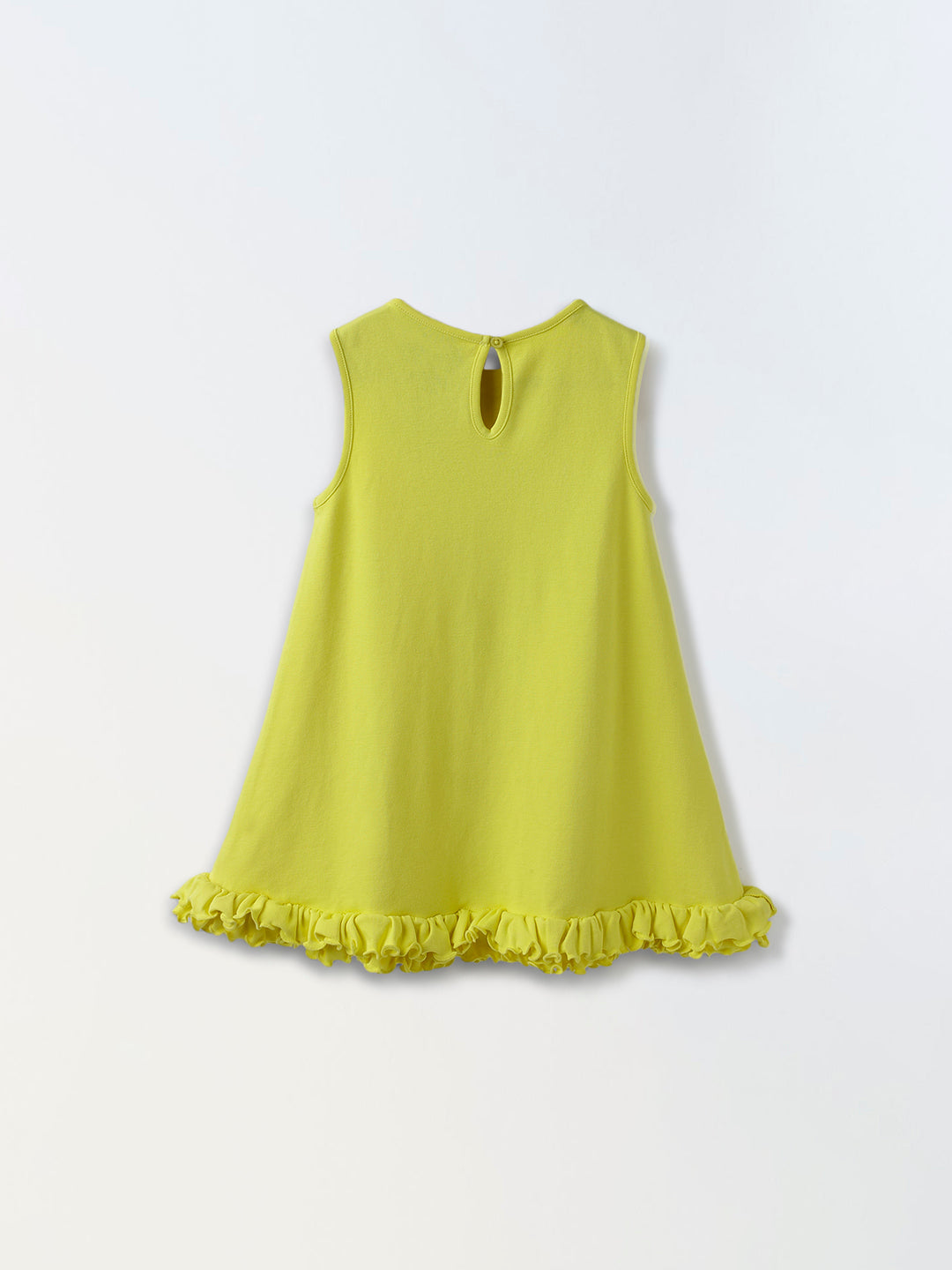 Lime Yellow Cotton Sleeveless Ruffle Hem Dress
