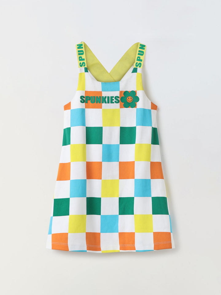 Multicolor Checked Pinafore Dress-Girls