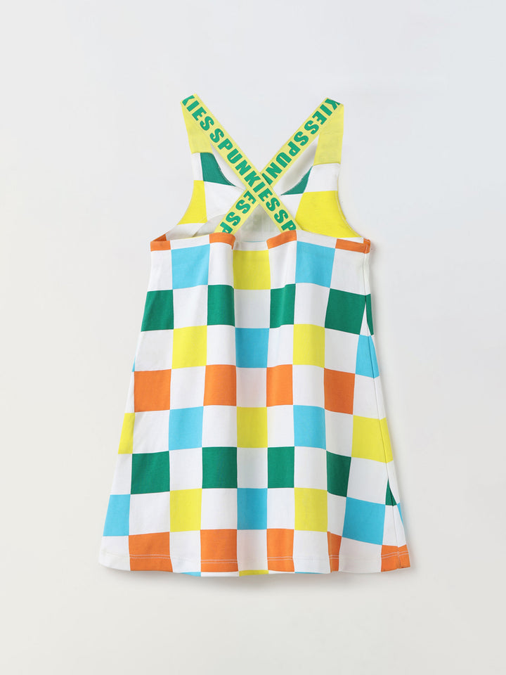 Multicolor Checked Pinafore Dress-Girls