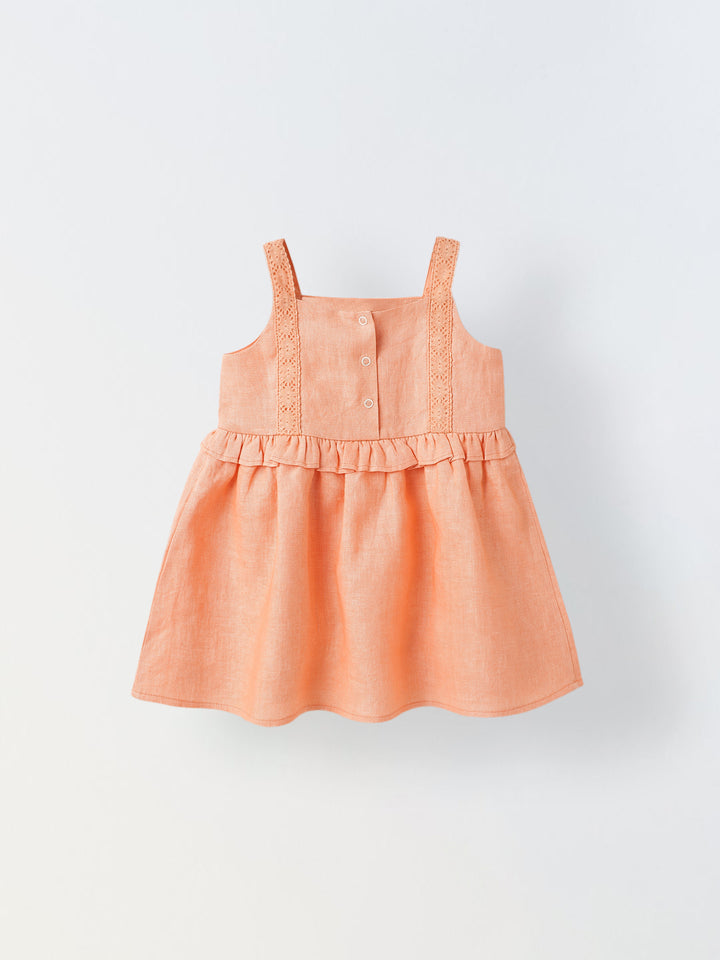 Infant Girls' Peach Peplum Cotton Linen Dress