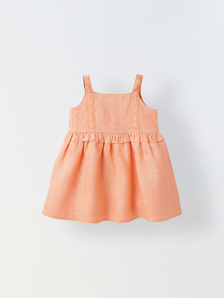Infant Girls' Peach Peplum Cotton Linen Dress