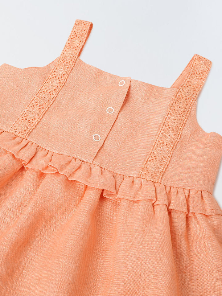 Infant Girls' Peach Peplum Cotton Linen Dress