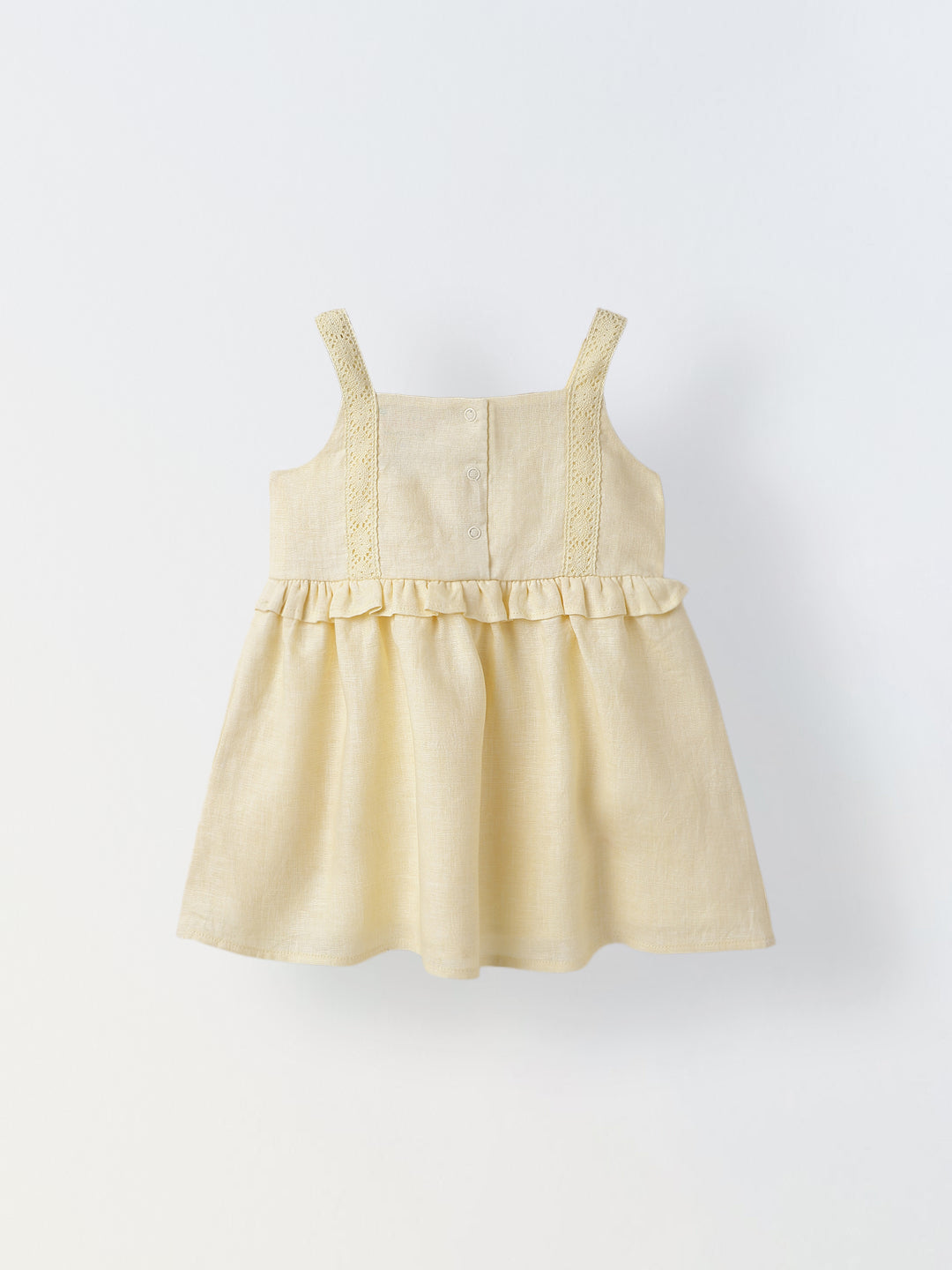 Infant Girls' Soft Yellow Peplum Cotton Linen Dress