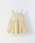 Infant Girls' Soft Yellow Peplum Cotton Linen Dress