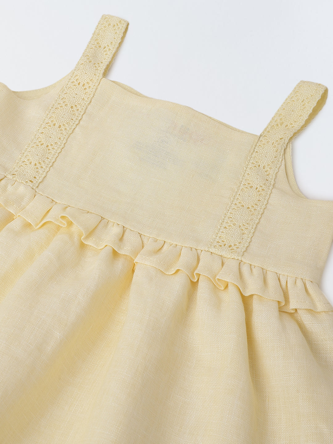 Infant Girls' Soft Yellow Peplum Cotton Linen Dress