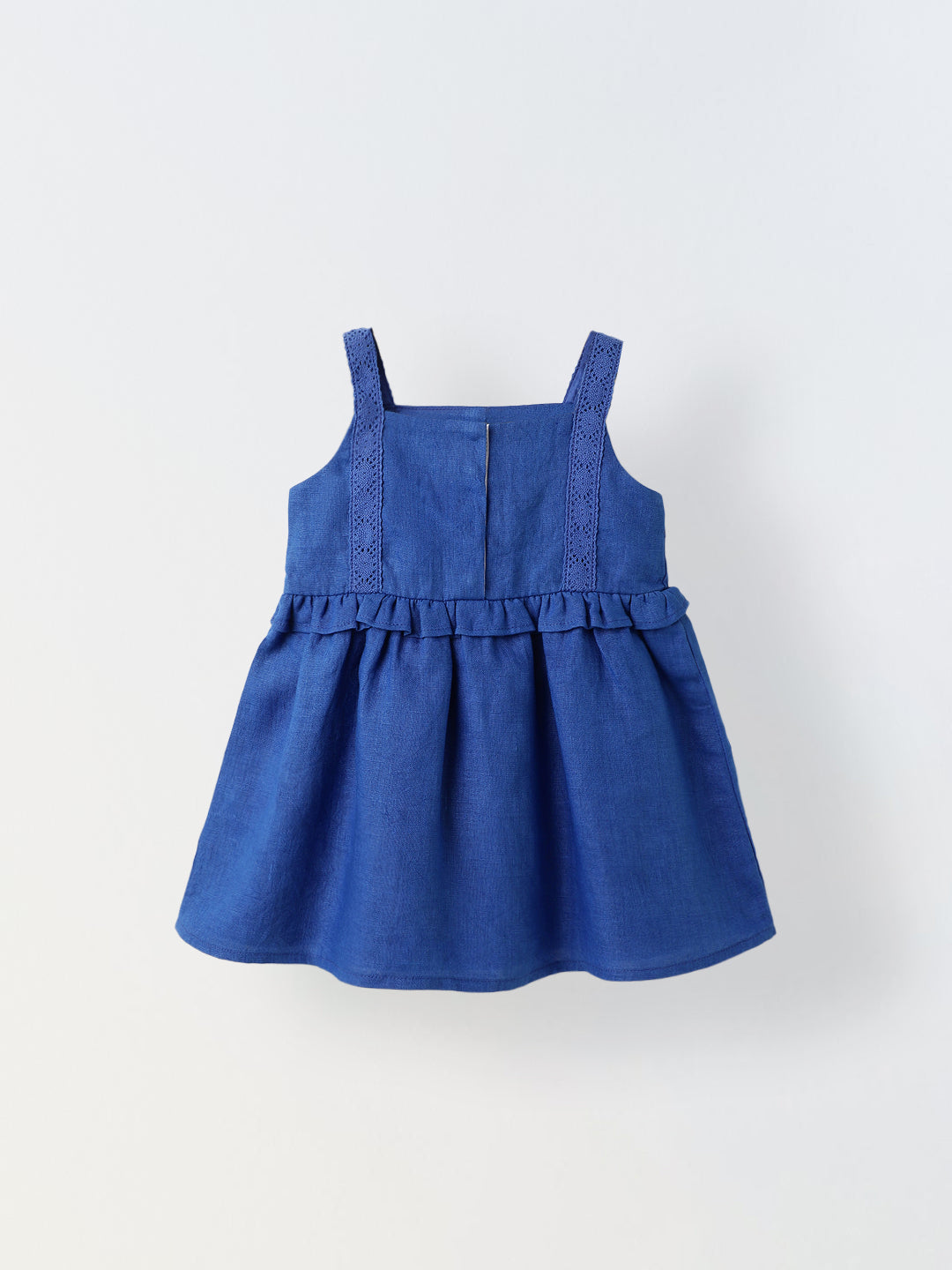 Infant Girls' Blue Peplum Cotton Linen Dress