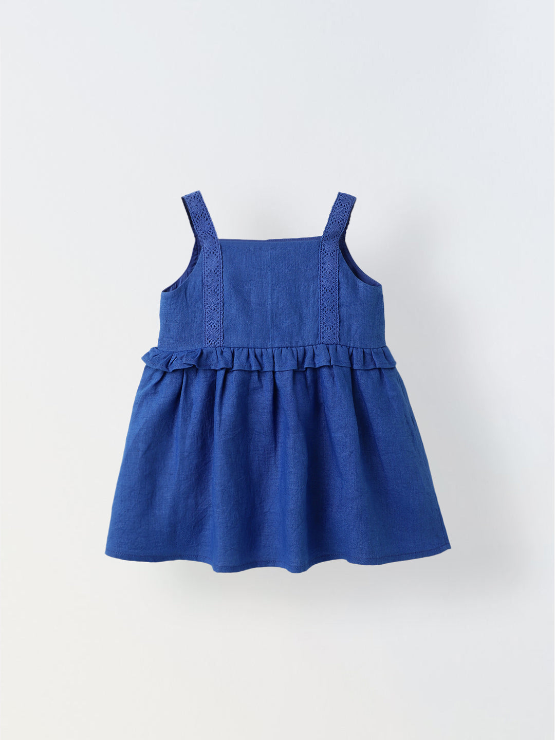 Infant Girls' Blue Peplum Cotton Linen Dress