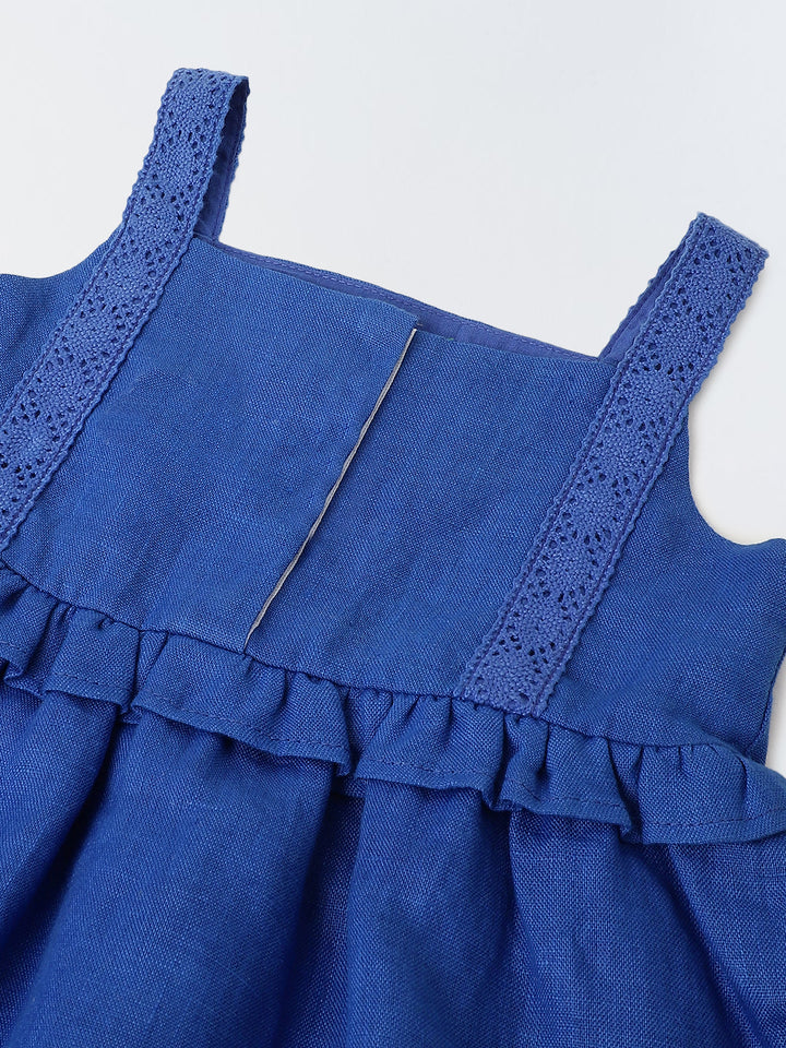 Infant Girls' Blue Peplum Cotton Linen Dress