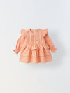 Infant Peach Cotton Round Neck Dress for Girls